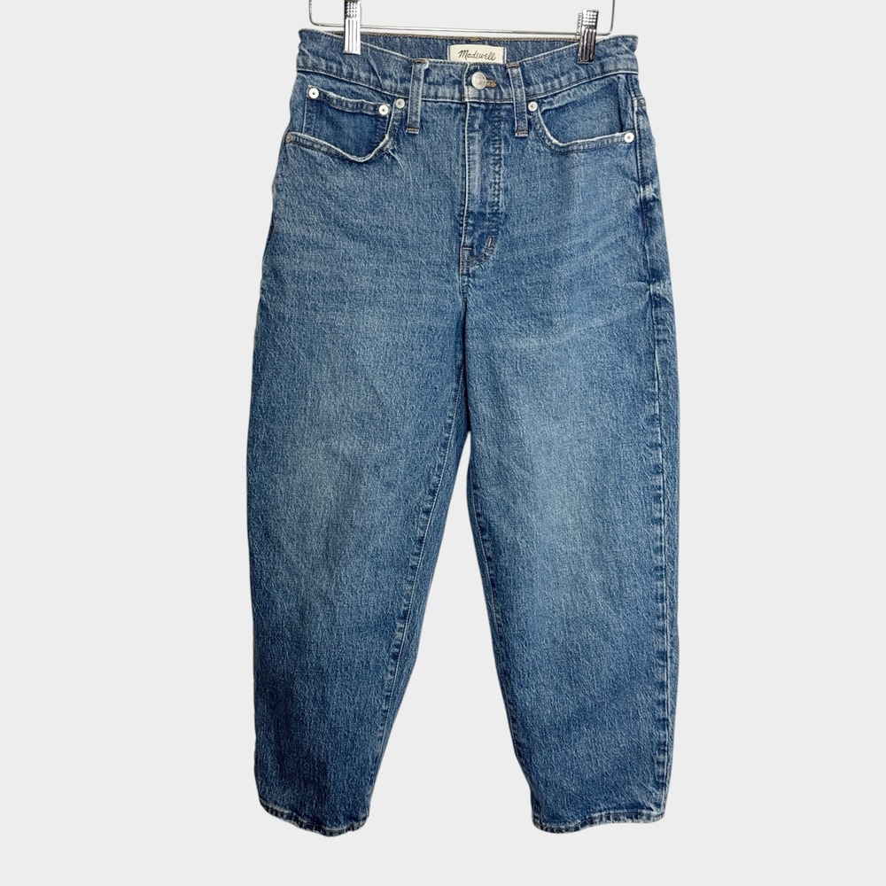 Madewell Women 26P Balloon Barrel Leg Tapered Denim Jeans Medium Wash High Waist
